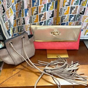 Chic Gold and Pink Clutch and Brown mini crossbody bundle.